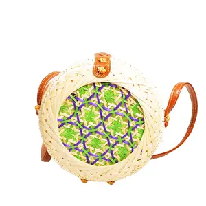 New Style Vintage Handmade Women's Summer Beach Shoulder Straw Bamboo Shoulder Bag Handbag with Fabric Lining From GreenHouse