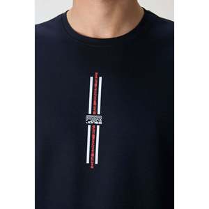 Camiseta Azul Marino 100% Algodón para Hombre, Corte Holgado con Textura Gruesa y Tela Jersey Estampada-88366 - Product Image 5