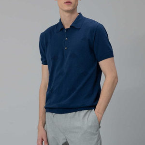 เสื้อโปโลแขนสั้นสีกรมท่าสำหรับผู้ชาย ผ้าปิเก้สีพื้น สวมใส่สบาย ติดกระดุมด้านหน้า ทรงปกติ ผ้าฝ้าย 100% ไม่หดตัว - Product Image 5