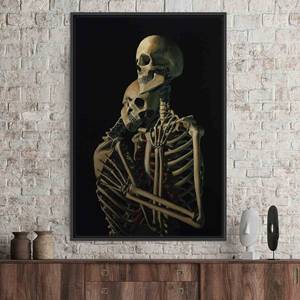 Skull Couple Modern Halloween Printed <b>Canvas</b> Artwork - Elegant Flat Design,BLACK <b>FRAMED</b> <b>CANVAS</b> - Product Image 1