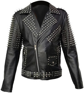 Chaqueta de cuero con tachuelas Punk de Heavy Metal para hombre con pinchos Slim Fit cierre de cremallera Rock Biker Style moda prendas de vestir exteriores - Product Image 1