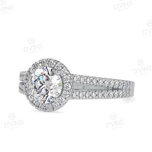 Anillo de compromiso solitario de vástago dividido Halo para mujer, Diamante Natural VVS completo para anillo de disfraz de boda certificado GIA, oro de 18 quilates - Product Image 3