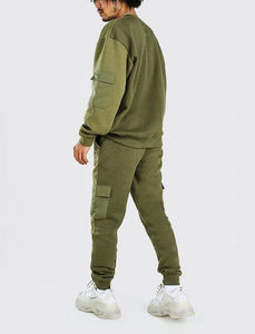 Nouvel ensemble survêtement homme en coton uni avec logo personnalisé, pantalon cargo et sweat-shirt, ensemble 2 pièces - Product Image 5