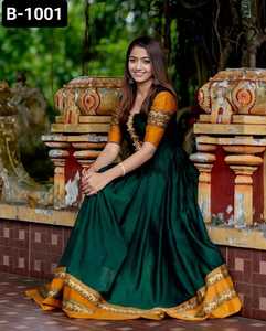 Las mujeres de moda indias usan Vichitra Material de seda Anarkali Vestidos con Golden Zari Border Anarkali Vestidos para Festival Ropa de boda - Product Image 5