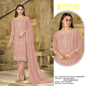 Heavy Georgette semicosido para mujer, fiesta para adultos, Salwar Kameez, estampado brillante, bordado con trabajo Khatli, secado rápido, todas las estaciones - Product Image 4