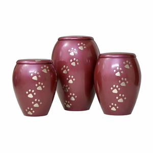 Urne funéraire en métal brun pour animaux de compagnie avec motif de patte blanche, couvercle sécurisé, récipient pour cendres commémoratives pour chiens, chats et animaux de compagnie bien-aimés - Product Image 2