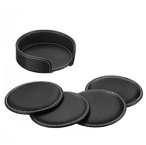 Creative Handmade Luxurious Home Tabletop <b>Protection</b> Round Leather Coasters Set With Holder <b>Table</b> Decor and Accessories - Product Image 1
