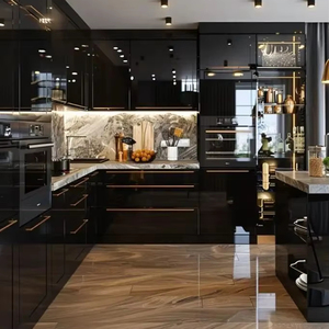 Elegante diseño moderno, azulejo de porcelana pulida, losa de mármol negro dorado, aspecto para paredes interiores de Villa, azulejo de pared duradero - Product Image 1