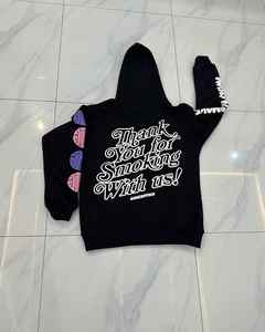 Sweats à capuche en molleton de coton 400 Gsm de haute qualité avec sérigraphie respirante fermeture à glissière avant et arrière coton de base mélangé pour hommes - Product Image 3