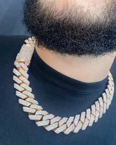 VVS1 Moissanite en argent sterling 925 et or blanc 14 carats avec chaîne cubaine faite à la main Style Hip Hop fête bijoux pour hommes - Product Image 1