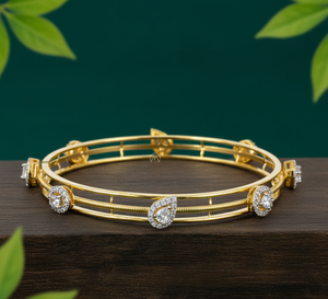 Classic <b>Gold</b> <b>Bangle</b> Set With Round Diamond Accents Claw Setting Women's Bracelets Everyday Wear - Product Image 2