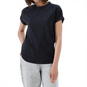 T-shirt formel pour femme en jersey de coton extensible, col roulé, coupe ajustée, respirant, manches courtes, avec logo imprimé en sérigraphie - Product Image 1