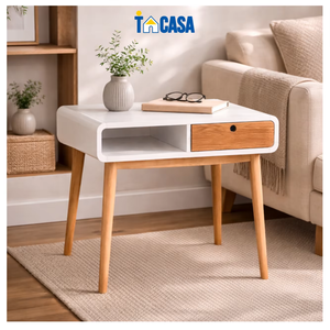 Natural Ash Veneer Convertible Computer <b>Desk</b> Durable Rubber Wood MDF White Accents Eco-Friendly <b>Space</b>-<b>Saving</b> Design Brand TACASA - Product Image 1