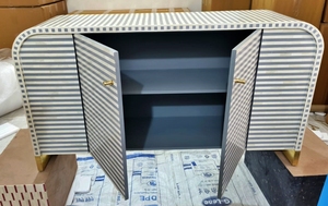 Nouveau design Fait à la main couleur bleue Bone Inlay Stripe motif avec deux armoires Buffet salon buffet décoratif de l'inde - Product Image 3