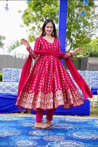 Vestido Anarkali de trabajo de secuencia de bordado de Georgette de imitación de diseñador más reciente de Fab Zone - Product Image 4