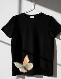 เสื้อยืดผ้าฝ้ายพิมพ์ลายผีเสื้อสีพาสเทลและผ้าลูกฟูกของตกแต่งตามสั่งฤดูร้อน - Product Image 1