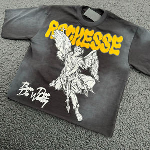 Baggy personnalisé à épaules tombantes pour hommes Distressed Streetwear Imprimé Surdimensionné Cropped 100% Cotton Loose fit Acid Wash T-Shirt pour hommes - Product Image 4