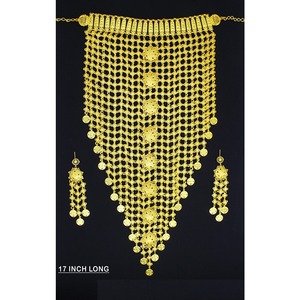 Parure de bijoux exquise pour femme, style bohème, en cuivre plaqué or, pour mariage, fiançailles et fête, comprenant collier et boucles d'oreilles à pampilles en filigrane doré - Product Image 5