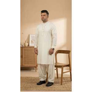 Nadeem Kurta Z-5 Blanc cassé Boski à simple boutonnage, devant plat, 100% Coton - Product Image 3