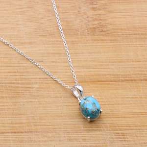 Pendentif bleu turquoise en argent sterling 925, collier ovale, bijoux en pierres précieuses faits à la main, cadeau élégant pour les femmes - Product Image 1