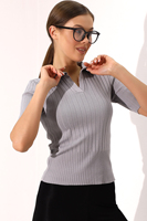 Blusa de punto con cuello Polo para mujer, camiseta de manga corta elástica elegante y cómoda de verano transpirable, servicio OEM personalizado
