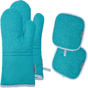 Meita Home Hot grab Double gant de cuisine fabricant plaid imprimé 2 pièces gant de four en silicone antidérapant coton résistant à la chaleur - Product Image 6