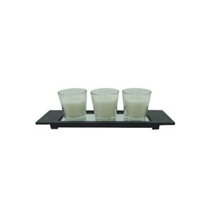 Plateau en métal décoratif pour la maison avec 3 bocaux de bougie de lavage gris votif en verre pour la décoration d'hôtel faite à la main en vrac - Product Image 1
