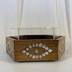Arabian Style Eid <b>Ramadan</b> <b>Gifts</b> Acacia Wood Mother of Pearl Inlay <b>Box</b> with Acrylic Lid Cover Wooden MOP Trat Eye Shaped - Product Image 3