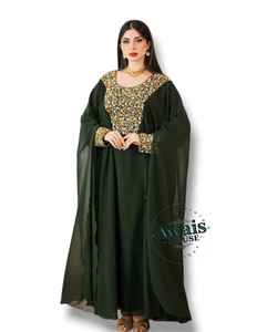 Robe Kaftan Modeste de Luxe Brodée de Cristaux Faite à la Main, Abaya Dubaï Longue jusqu'au Sol avec Détails Perlés, Style Africain Moyen-Orient Islamique - Product Image 5