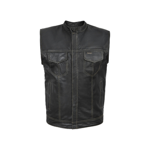 Gilet en cuir véritable de vache respirant de style club décontracté pour hommes, grande taille, gilet de motard, conception personnalisée OEM - Product Image 5