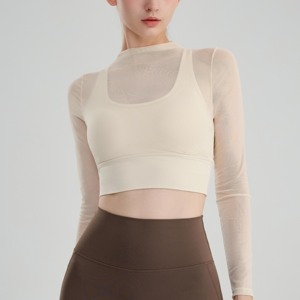 Vente en gros Top court à manches longues en maille transparente pour femmes Chemise de yoga respirante pour la danse, la salle de sport et les entraînements Commandes OEM - Product Image 3