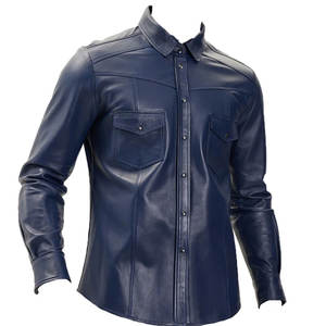 Chemises en cuir pleine fleur de haute qualité pour hommes Poches avant coutures renforcées Chemises pour hommes - Product Image 4