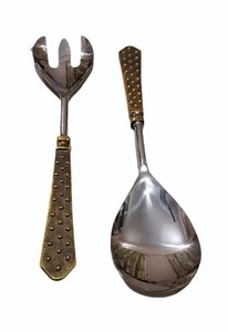 Ensemble de service à salade en laiton Ustensile de service à manger élégant Accessoire de cuisine de qualité supérieure - Product Image 5