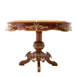 Table d'entrée classique de luxe en marbre, laiton et bois - Product Image 2