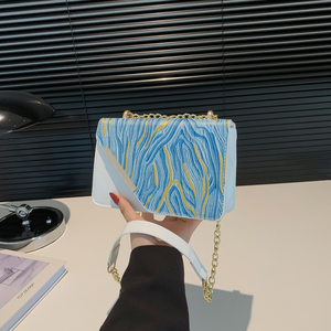 Nuovo arrivo: borsa a tracolla quadrata da <span class=keywords><strong>donna</strong></span> in stile estivo di fascia alta con catena di contrasto - Product Image 6