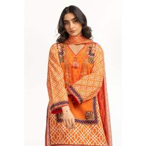 Elegante Traje de Jardín Estampado Naranja de 3 Piezas para Mujer, Largo hasta la Rodilla, con Diamantes, Tallas Grandes, para Cenas, Talla XS, OEM/ODM Disponible - Product Image 3