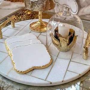 Frascos de borde de tapa de latón decorativos de lujo personalizados de mármol enmarcado Bloques de borde dorado de mármol de lujo Diseño creativo - Product Image 1