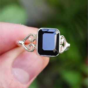 Elegant 925 Sterling <b>Silver</b> July Birthstone <b>Ring</b> Handmade Black Onyx <b>Emerald</b> Cut Black Onyx Promise <b>Ring</b> Fashion Jewelry - Product Image 5