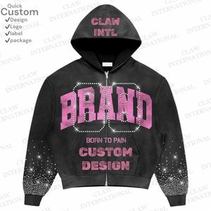 Survêtements surdimensionnés pour hommes coton hiver pour hommes imprimé en détresse broderie à capuche survêtement ensembles survêtements lavés à l'acide - Product Image 2