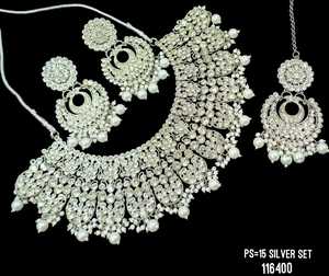 Conjunto de joyería chapada en plata Kundan tradicional indio y conjunto de collar de cobre para mujeres y niñas accesorios indios joyería Mujer - Product Image 3