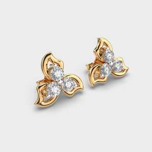 Boucles d'oreilles clous en diamant de laboratoire Swirl, certifiées IGI, or rose/blanc/jaune 14 carats, design trois pierres, pour anniversaire et cadeau de fête - Product Image 3