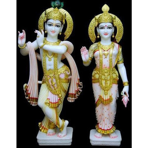 Sculpture colorée en marbre poli Makrana Radha Krishna - Product Image 1