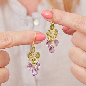 Améthyste ovale naturelle et péridot vert boucles d'oreilles bijoux plaqué or 18 carats cadeaux de haute qualité pour les femmes - Product Image 2