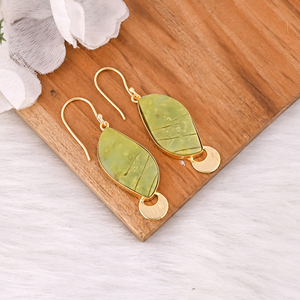 Boucles d'oreilles pendantes fantaisie en opale verte naturelle plaquées or pour femme, idéales pour le quotidien et comme cadeau pour elle - Product Image 2
