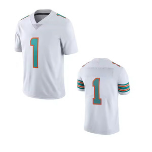 White V-Neck American Football Jersey Number 1 Sublimated Print Moisture Wicking Men's Short Sleeve Uniform - Product Image 1
