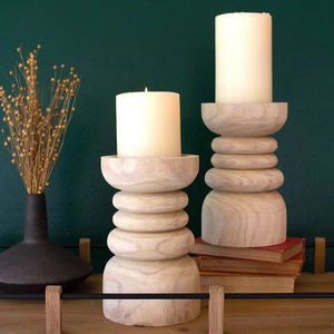 Porte-bougie en bois, support à bougie en bois pour la décoration de la maison, porte-bougie pilier le plus vendu par Antique Creations - Product Image 1