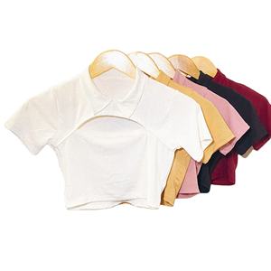 Camisetas de Verano para Mujer, Estilo Vintage con Puntos, Cuello Redondo, Manga Corta Abullonada, Ajustadas, de Seda/Algodón Elástico, con Cremallera Trasera - Product Image 2