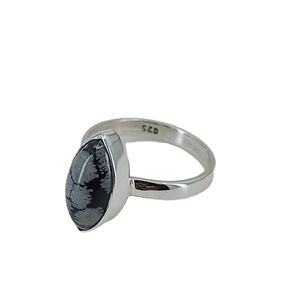Navya <b>Craft</b> Handmade 925 Sterling Silver Snowflake Obsidian Marquise <b>Ring</b> Inlaid Design Size 4 (13) Unique Snowflake Obsidian - Product Image 1