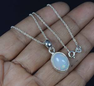 Ethiopian Opal Sterling Silver Pendant Gemstone <b>Necklace</b> October <b>Birthstone</b> Handmade Elegant Unique Gift for Women & Children - Product Image 3