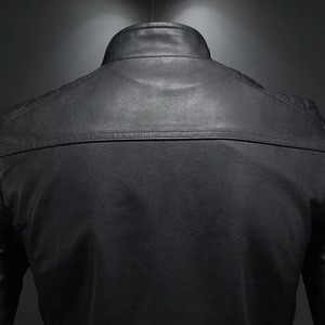 Veste en cuir varsity à col montant pour homme, de haute qualité, décontractée, coupe-vent, respirante, en simili cuir - Product Image 3
